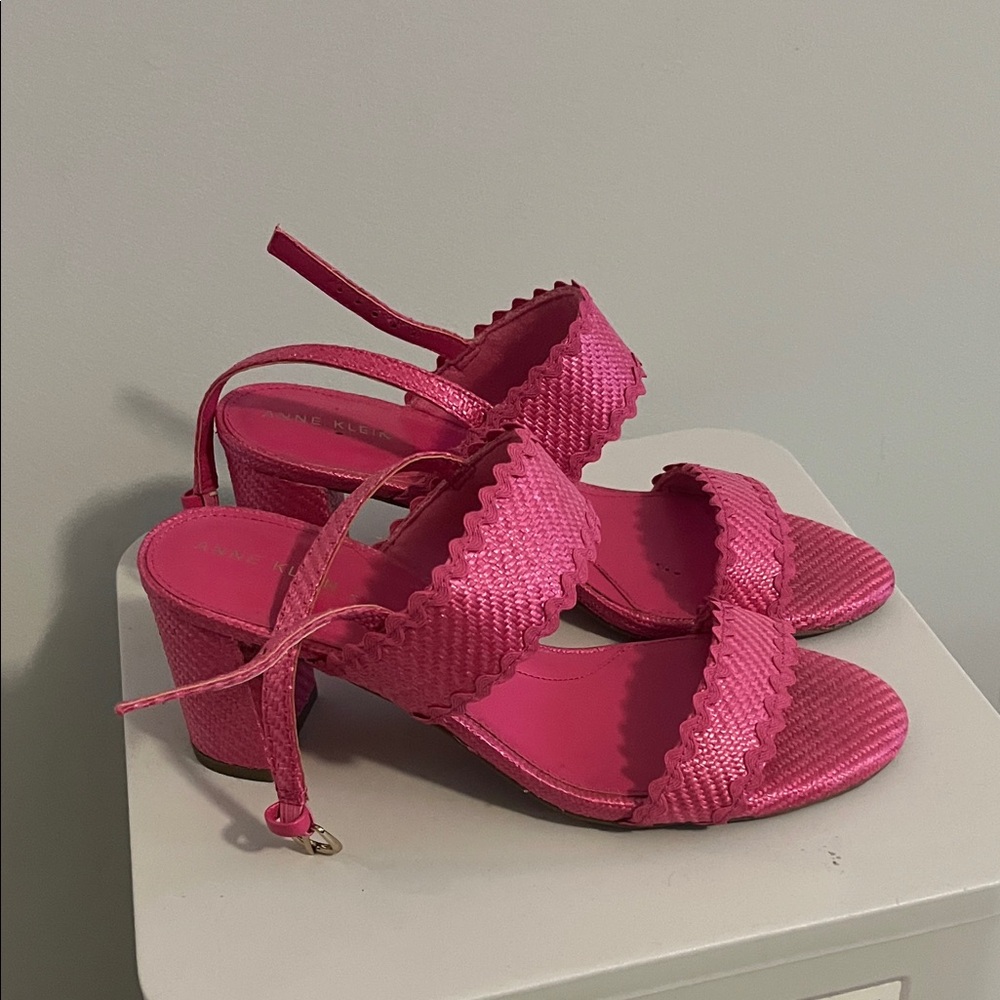 Anne Klein Hot Pink Woven Strappy Block Heel Sandals